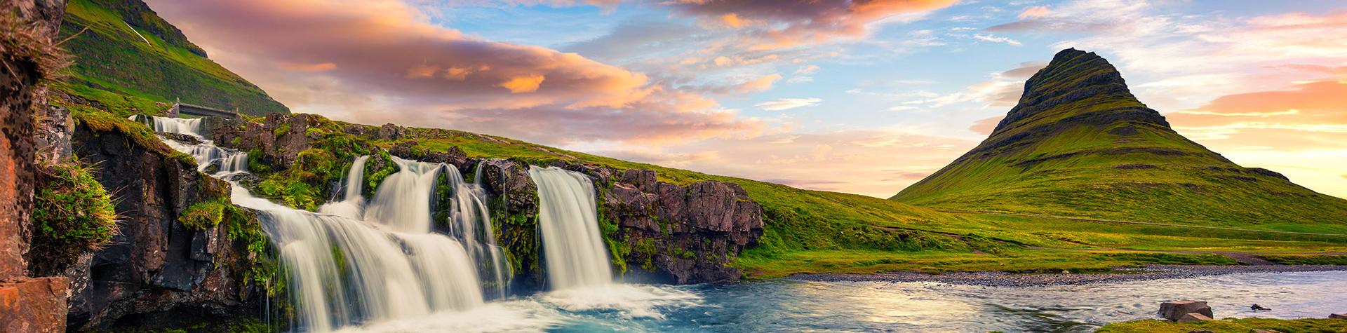 Iceland tailor made tours: waterfall Kirkjufellsfoss and mountain Kirkjufell, west of Iceland.