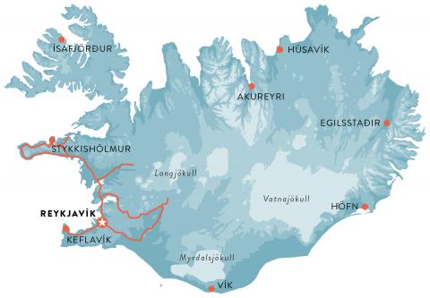 Map of Westfjords and Snaefellsnes, 8 days self drive tour in Iceland.