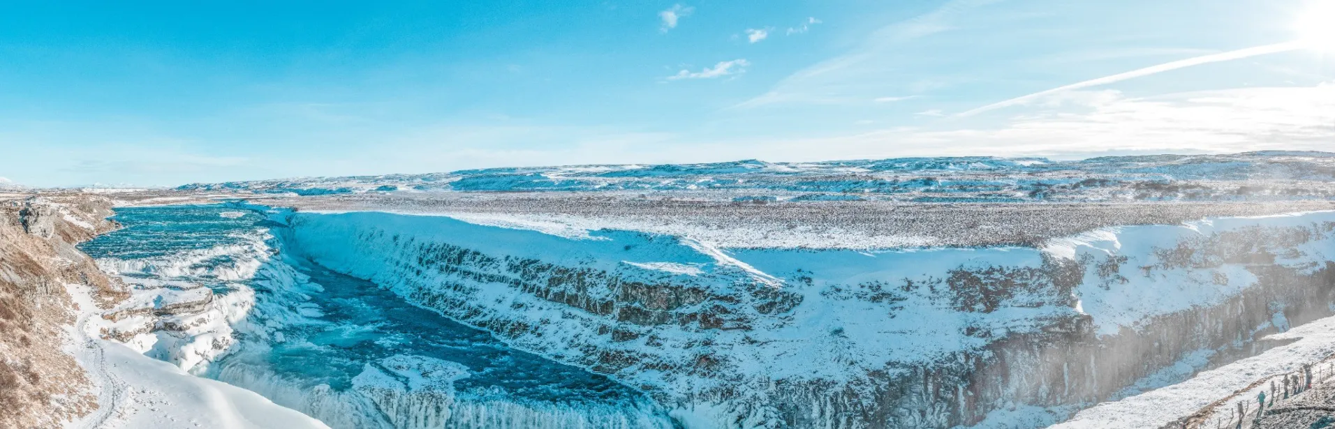 Gullfoss in a snow-covered winter landscape.