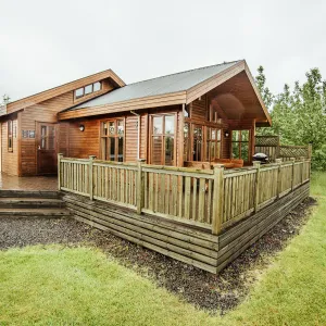 Self drive tour south west Iceland with log cabin: log cabin with terrace.