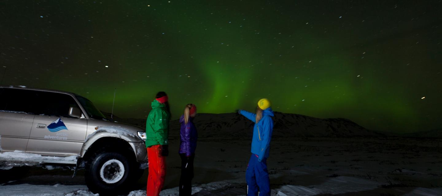 Northern light hunt in super jeep in Iceland.